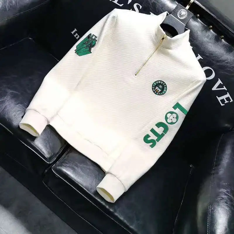 Spring Autumn Men's hoodie sweatshirt casual sports Pullover Waffle Zipper Polo Shirt Stand Collar coat sweatshirt