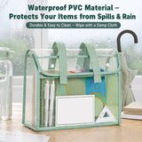 Clear Transparent PVC Tote Bag Large Capacity Waterproof Mesh Pocket Reinforced Handle for School Commute Beach