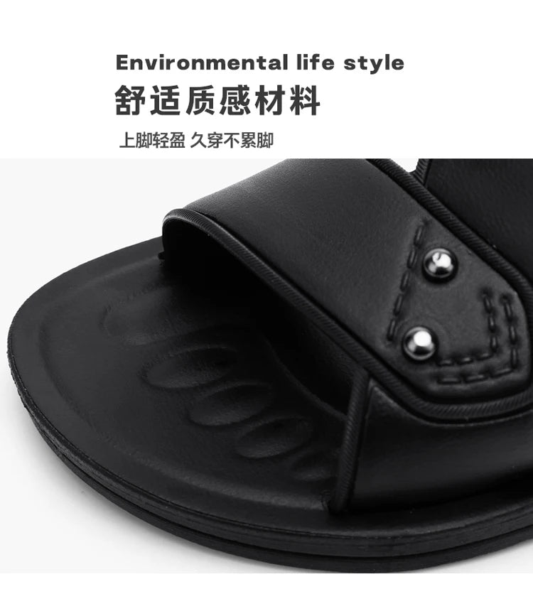Summer Men's Sandals Leisure Beach Shoes Male Holiday Slippers Outdoor Retro Comfortable Casual Sandals leather Men Slippers