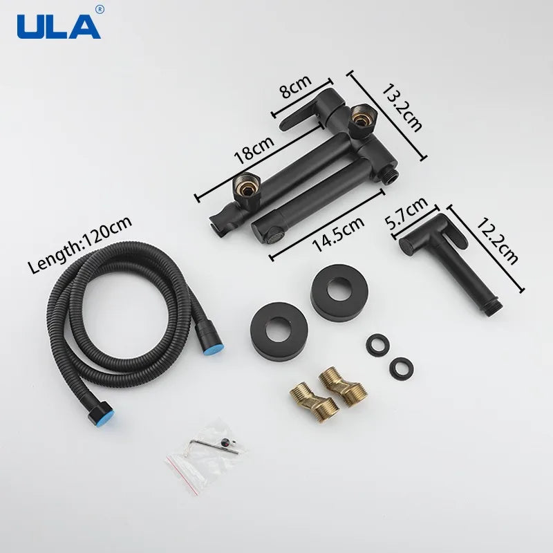 ULA Brass Bidet Faucet Black Toilet Faucet Handheld Toilet Bidet Sprayer Set Hygienic Shower Hot Cold Water Mixer Shower Head