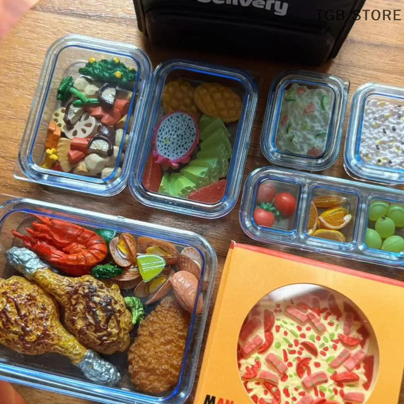 1/6 Dollhouse Mini Kitchen Storage Box Models Set Vegetable Preparation Fresh Keeping Lunch Box Tableware Decor