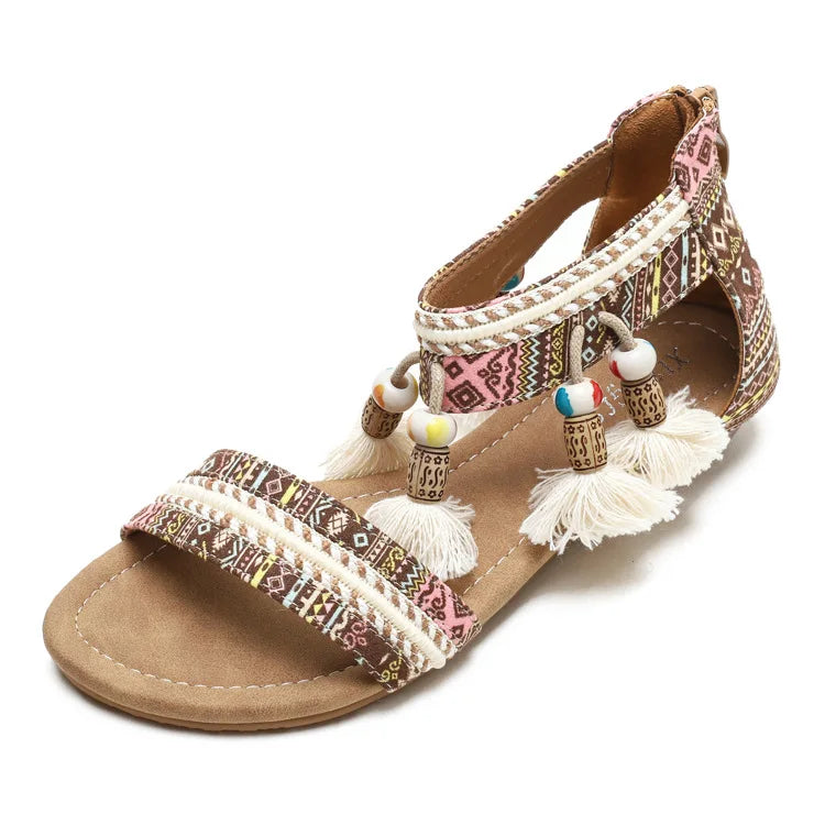 Summer New Women's Sandals Rome Bohemian Flow Su Flat Heel Soft Bottom Comfortable Anti slip Outerwear Tourist Vacation
