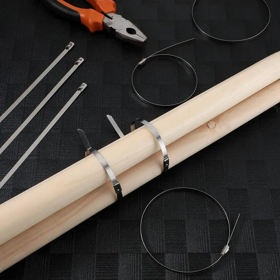 Metal Cable Ties Stainless Steel Self Locking Fastening Rings Heavy Duty Cables Tie Strap Exhaust Wrap Organizer For Home Office
