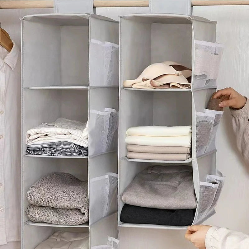 Hanging Closet Organizer and Storage, Easy Mount Foldable Hanging Closet Wardrobe Storage Shelves, Clothes Handbag Shoes