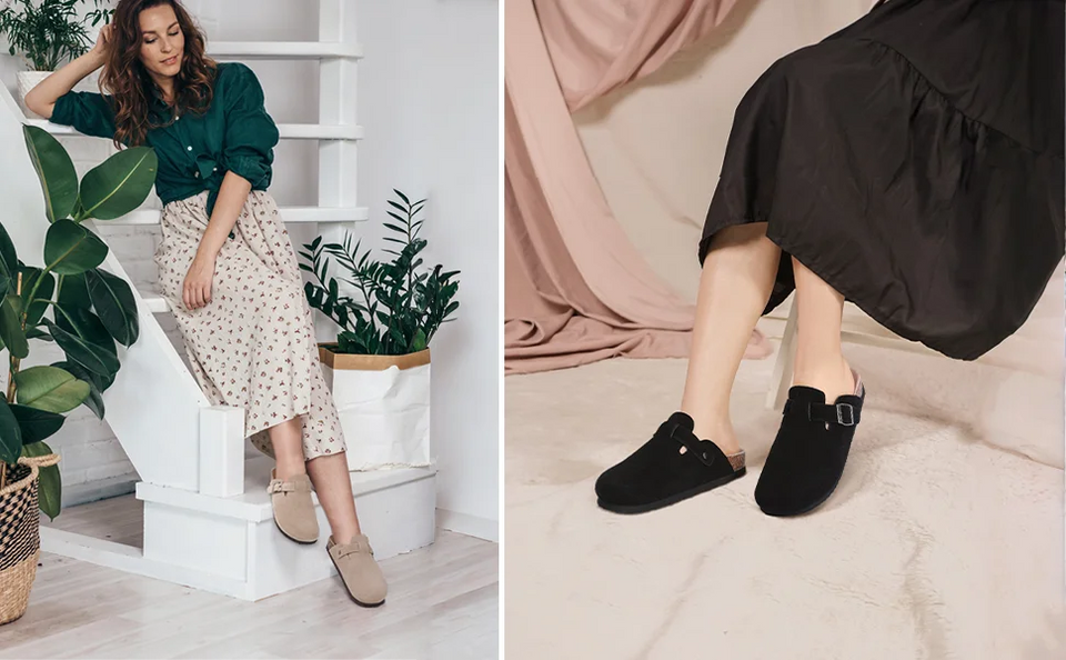 Gacimy Women Fashion Thick Sole Leather Clogs Slippers Classic Women's Mules Cork Clogs Slipper Outdoor Deep Heels Shoes Sandal