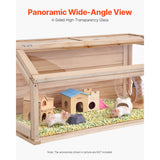 SucceBuy Wooden Hamster Cage 270° Viewing Hamster Habitat Hamster Cage with Openable Top Ventilated Animal Cage for Gerbils Mice