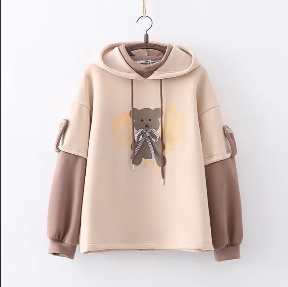 Harajuku Funny Women Hoodies 100% Cotton Winter Plus Fleece Cute Pink Anime Sweatshirt Teen Girl Kawaii Long Sleeve Y2K Hoodie
