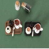 Handcrafted 7Pcs Miniature Dollhouse Coffee Cup Scene Model with Tray Plate, Perfect for Desktop Decoration