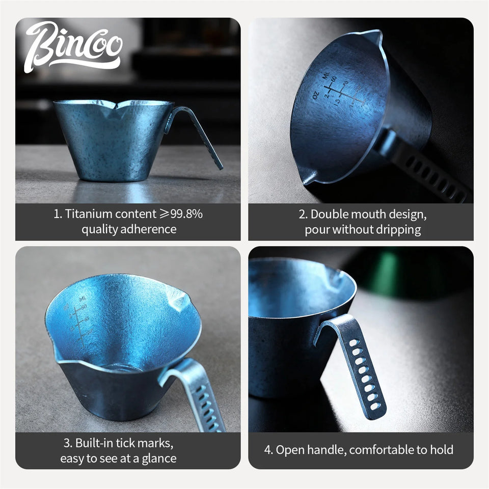 Bincoo Premium Titanium Coffee Cup 90ml for Espresso Extraction and Milk Measurement Durable Pure Titanium Construction Perfect