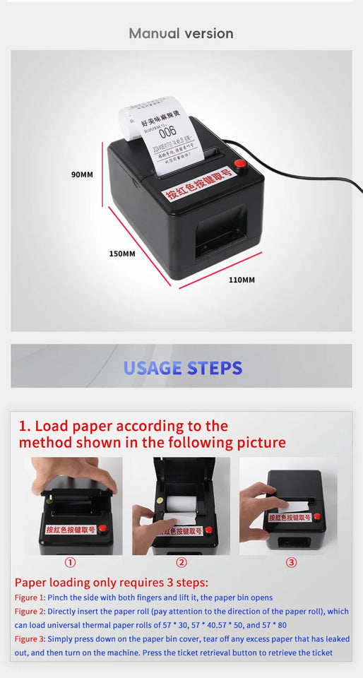 Ticket Dispenser 57mm Label Receipt Take Number Machine and Restaurant Pagers Queue Call Management System Restaurant Equipments