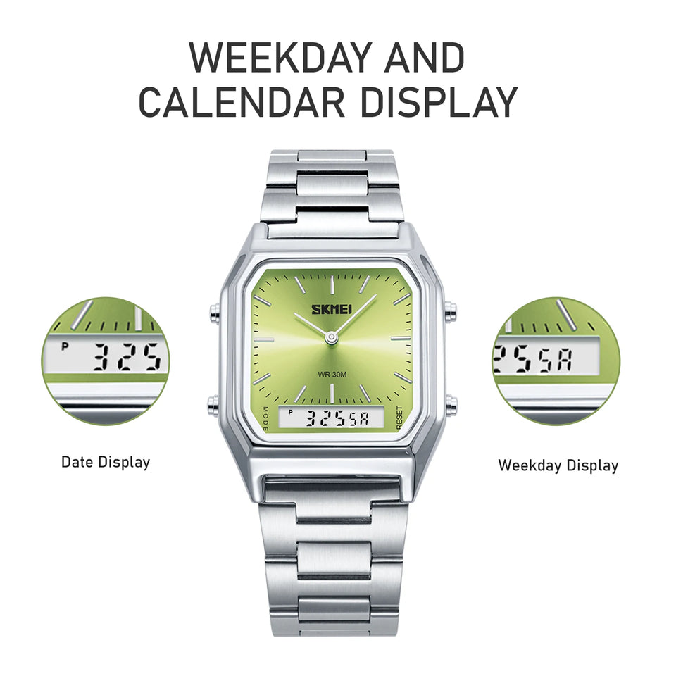 SKMEI Creative Dual Display Digital Electronics Watch Waterproof Quartz Watches For Men Women Students 3Time Luminous Wristwatch