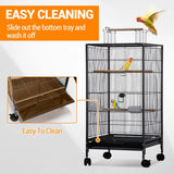 101cm Large Bird Cage Play Open Top Budgie Cage with Rolling Stand Slide-Out Tray Water Bottle Feeder, Indoor Outdoor Cage
