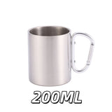 Stainless Steel Mountaineering Water Cup Button Coffee Camping Mug with Carabiner Handle Climbing Hiking Backpacking Travel Cups