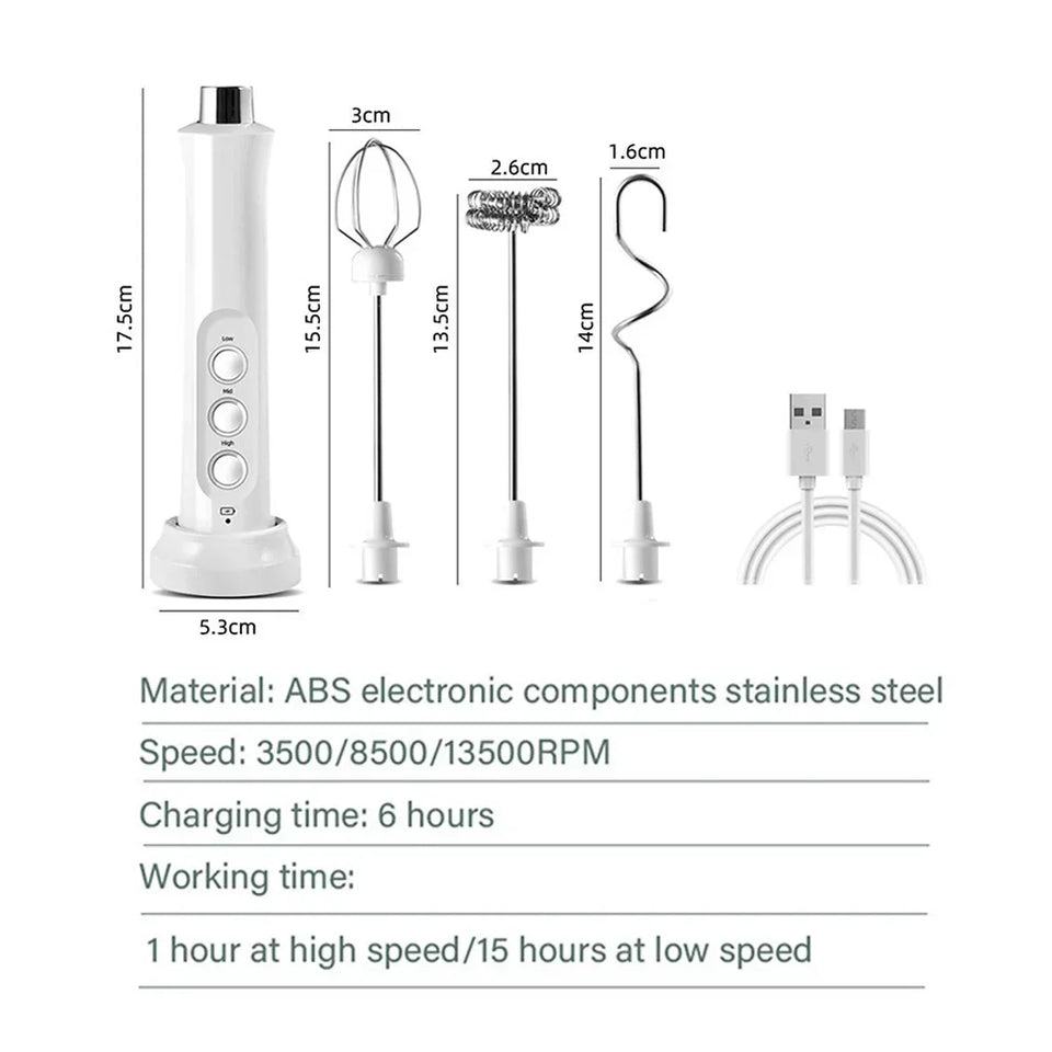 Handheld Electric Milk Frother USB Wireless Egg Beater Kitchen Mixer Coffee Whisk Blender Tool for Home Use