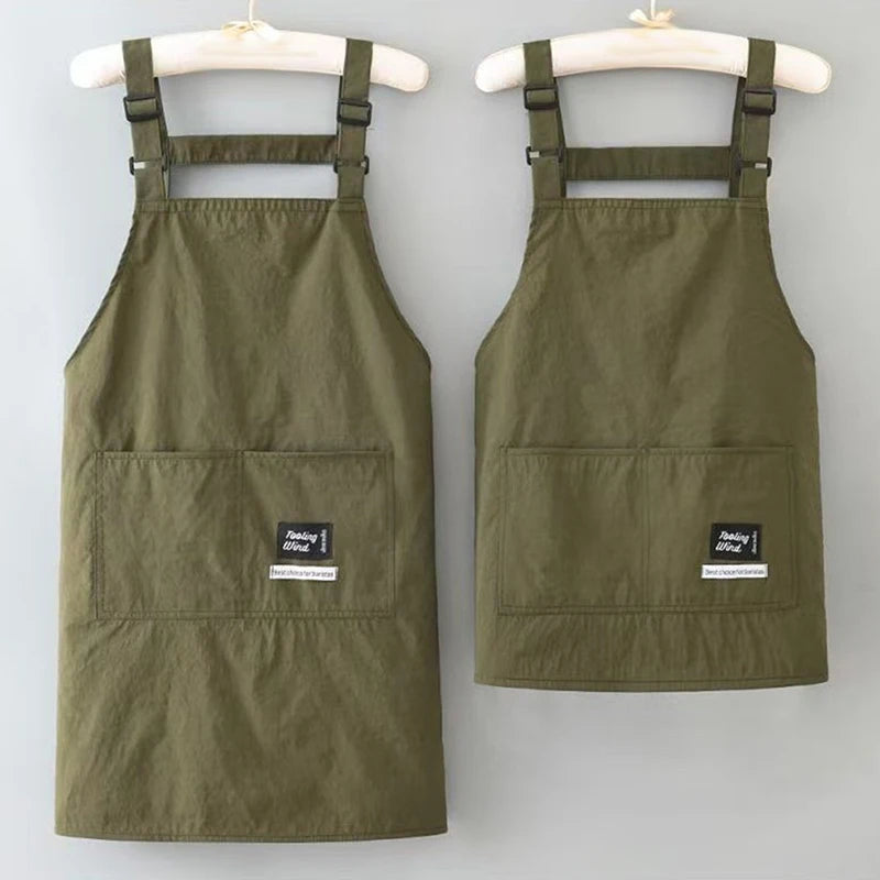 【Peace】Household Canvas Apron Oil-proof Can Wipe Hands Kitchen CookingMen Women Adult With Tool Pocket Fashion Coffee Over Apron