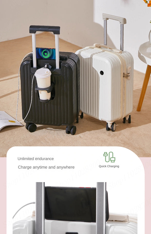 Multifunctional suitcase 18 inch small lightweight luggage with USB cup holder password suitcases 20" cabin carry-on travel bag