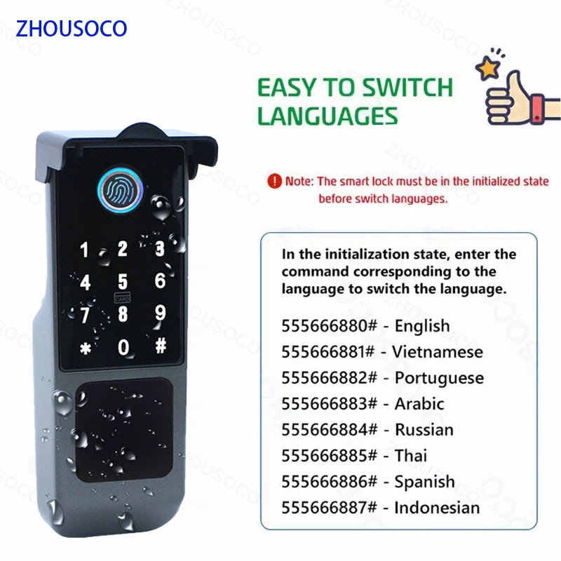 IP66 Waterproof Tuya Wifi Fingerprint Smart Door Lock Outdoor Gate TTLock Bluetooth Password Card Electronic Rim Lock For Home