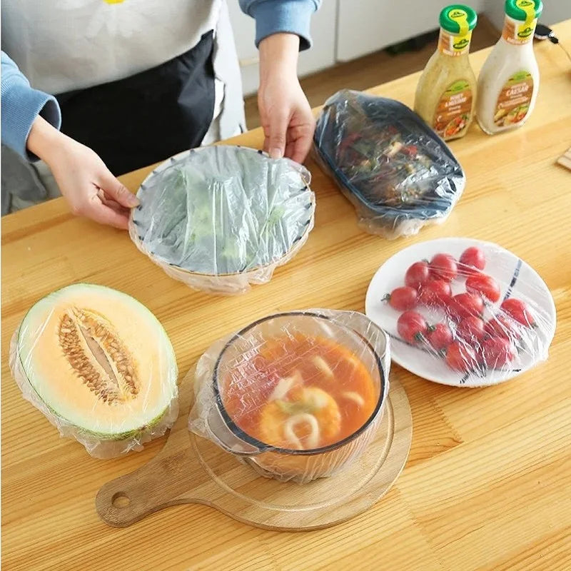 50 Pieces Disposable Food Cover Plastic Wrap Food Grade Fruit And Vegetable Plastic Bags Elastic Plastic Bags Kitchen Organizer