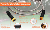Garden Hose Stainless Steel Water Hose with 10 Functions Adjustable Spray Nozzle Heavy-Duty Metal Garden Hose for Yard Lawn
