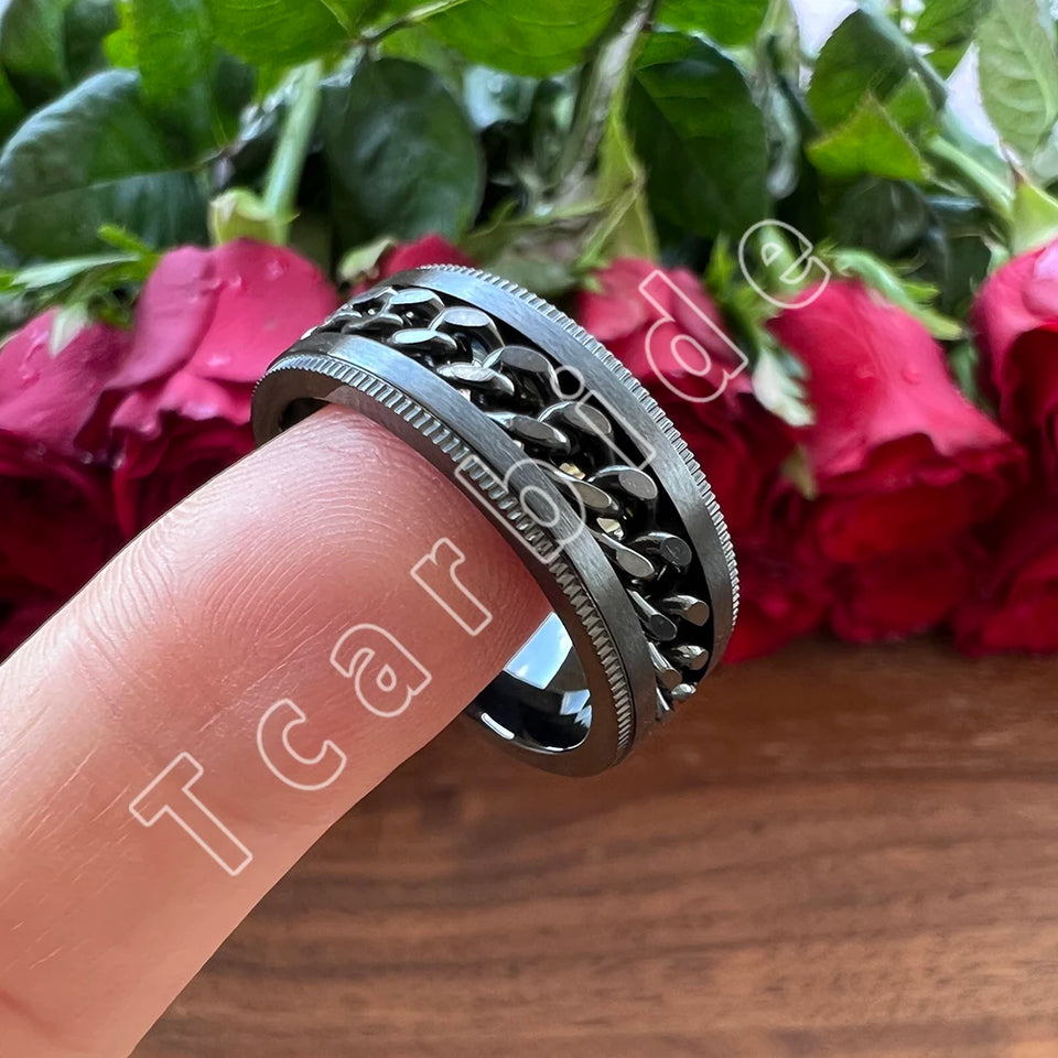 Dropshipping 8mm New Arrivals Men Women Stainless Steel Rotate Chain Ring Stepped Grooved Brushed Festival Fashion Gift Jewelry