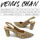 Elegant And Sexy Golden Color High Heels Shoes And Bag With Rhinestone Embellished Toe Is Comfortable Women's Shoes For Party