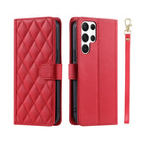 Crossbody Checkered Leather Wallet Case For Samsung Galaxy S24 Ultra S23 Plus S22 S21 FE A55 A25 A35 A15 Lanyard Flip Bag Cover