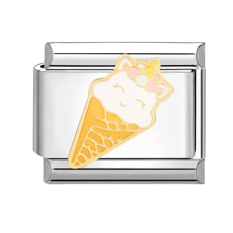 Cute Cats Flowers Planet Coffee Milk Cake Mountain Italian Charm Links Fit 9mm Stainless Steel Bracelet DIY Jewelry Making Gifts
