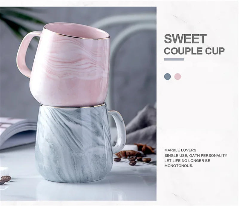 Nordic Ins Style Ceramic Mug Marbled  Gold Rim Coffee Cup Oatmeal Breakfast Cup Valentine's Day present Couple water cups