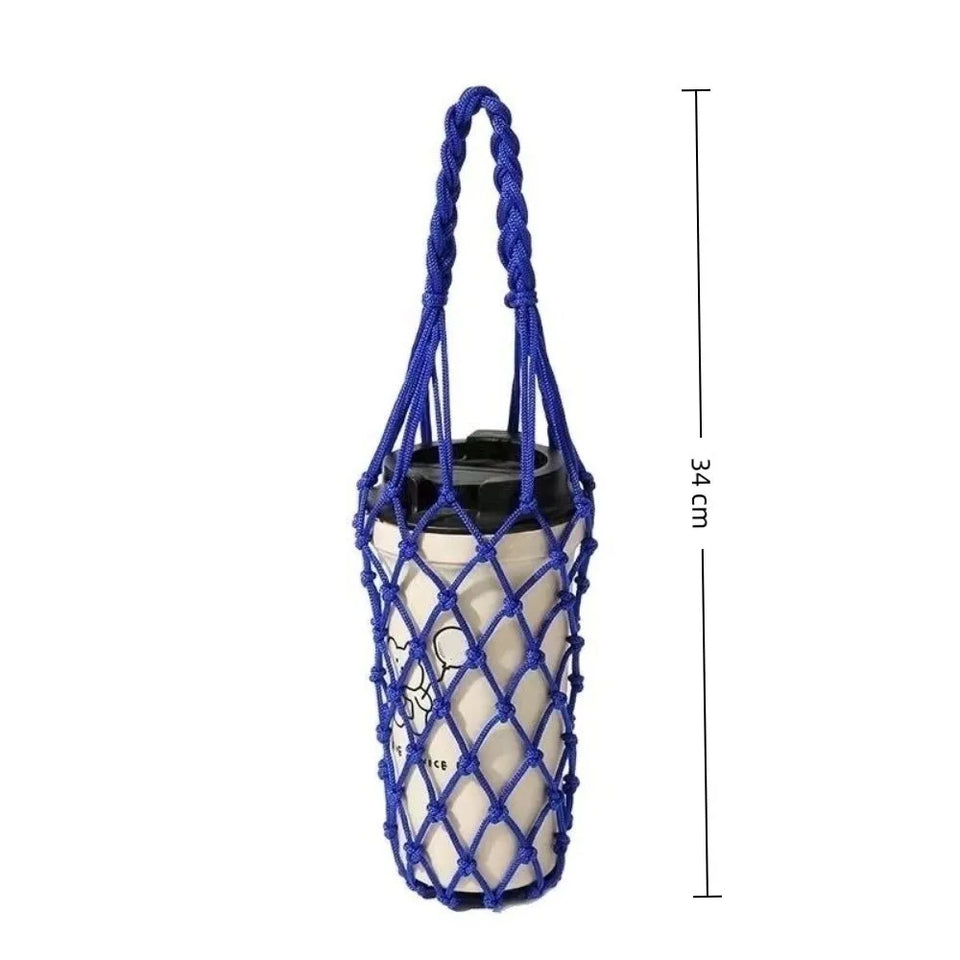 1 Hand Woven Mesh Bag,water Cup,portable Beverage and Coffee Bag,reusablehandheld Kettle Bag, Beverage Bag, Decorative Mesh Bag