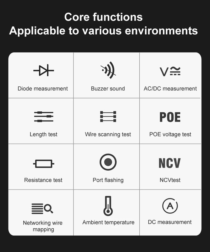 NOYAFA NF-8509 2 in 1 Network Cable Tester Detect Length Digital Multimeter Cable Tracker Cat5 Cat6 PoE Tester Continuity Test
