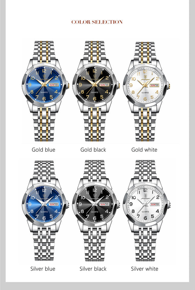 POEDAGAR Elegant Ladies Watches Waterproof Luminous Date Week Watch for Woman High Quality Stainless Steel Quartz Women's Watch