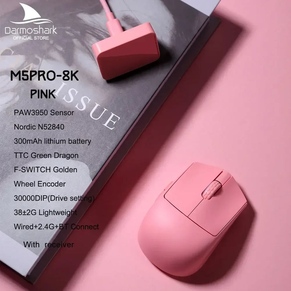 New Darmoshark M5 Pro Wireless Mouse PAW3950 8K Bluetooth Tri-Mode Connection Gaming Macro Mouse 30000DPI N52840 38g Lightweight