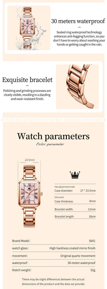 OLEVS 5641 Ladies Watch Fashion Luxury Original  Square Quartz Watch Waterproof Luminous Automatic Date Watches For Woman Gifts