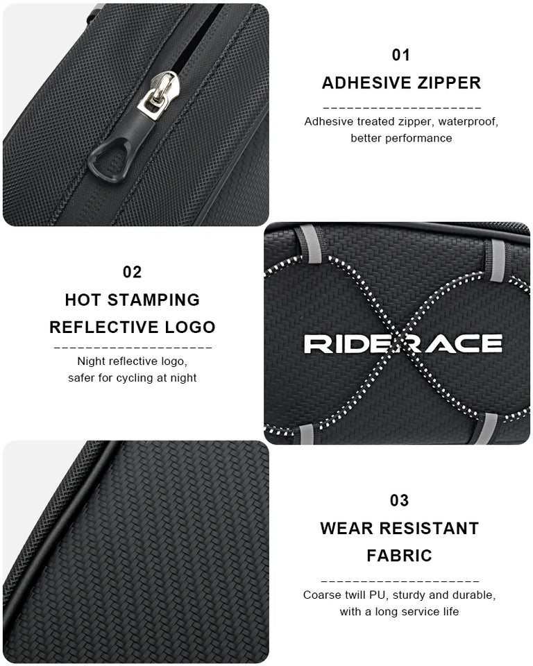 RIDERACE Bicycle Top Tube Bag Portable PU Rainproof Waterproof MTB Gravel Bike Handlebar Front Bag Road Cycling Accessories