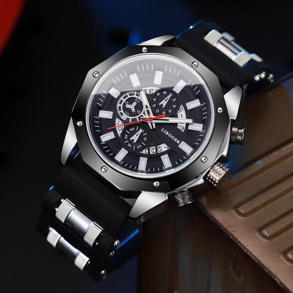 Men's Sports Watch Fashion Silicone Band Quartz Watches With Date Calendar