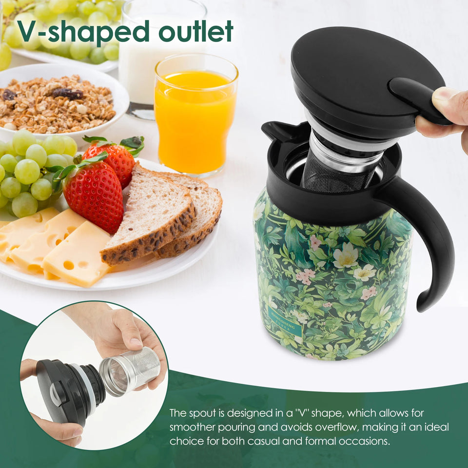 1000ml Vintage Floral Tea Thermos Stainless Steel Tea Kettle Drip-Proof Tea Pot With Tea Infuser Mini Thermo Coffee Pot