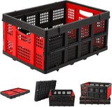 55L Heavy-Duty Collapsible Plastic Crate Foldable Storage Basket with Side Handles, Stackable Design for Food Drinks Books Tools
