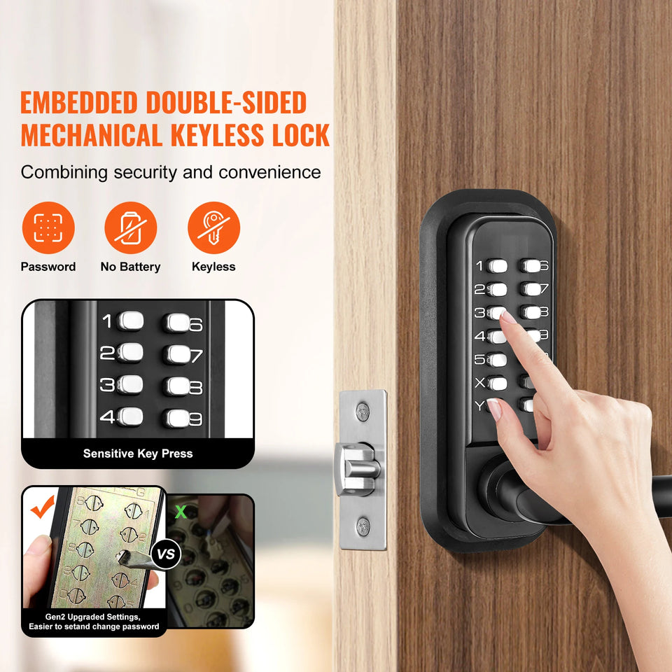 SucceBuy Mechanical Keyless Entry Door Lock Single/Double -Sided 14 Digit Keypad and Handle Embedded