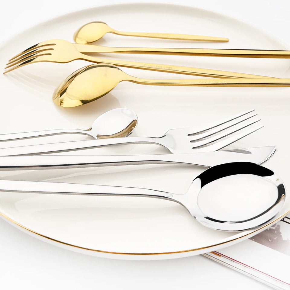 24pcs Stainless Steel Cutlery Set Knife Coffee Spoon Fork Dinnerware Set Mirror Durable Flatware Western Party Kitchen Tableware