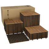 Acacia Wood Connected Deck Tiles for Patio & Outdoor Decor, 12"x12" Firm Weatherproof Non-Slip Wooden Flooring, 22/33 Panels