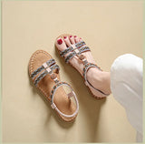 Women's sandals summer bohemian one line elegant slimming anti slip comfortable daily vacation flat beach shoes