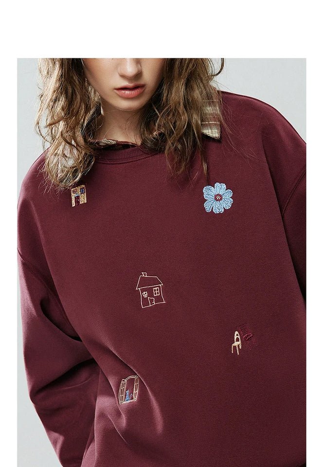 TOYOUTH Women Warm Hoodies Sweatshirt 2025 Winter New Cotton Cartoon Embroidery Age-Reducing Tops