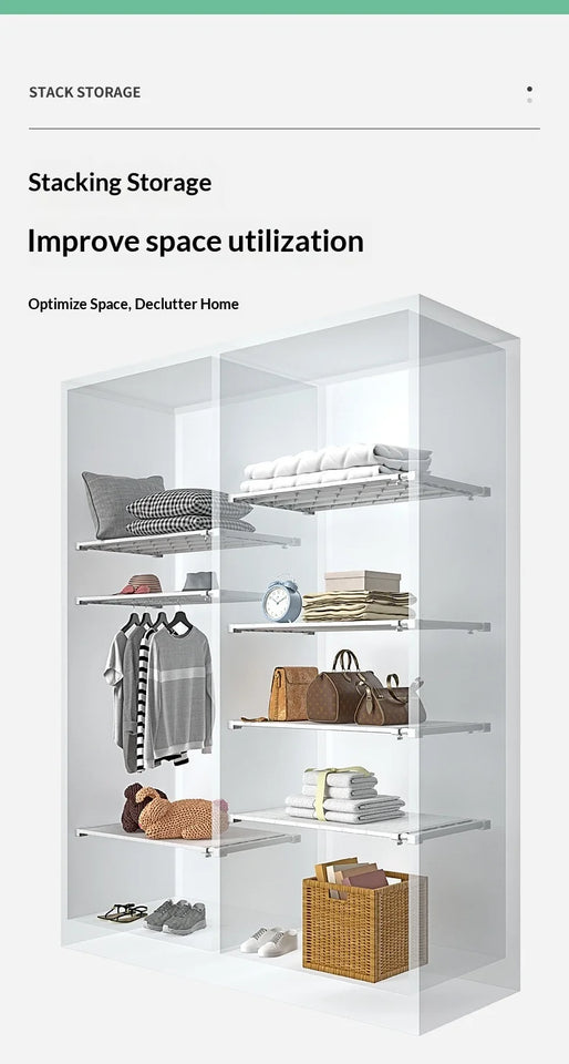Adjustable Closet Organizer Shelf Set for Clothes ,Expandable Cabinet Divider for Dorm, Shoe Rack, Wardrobe Kitchen Storage Rack