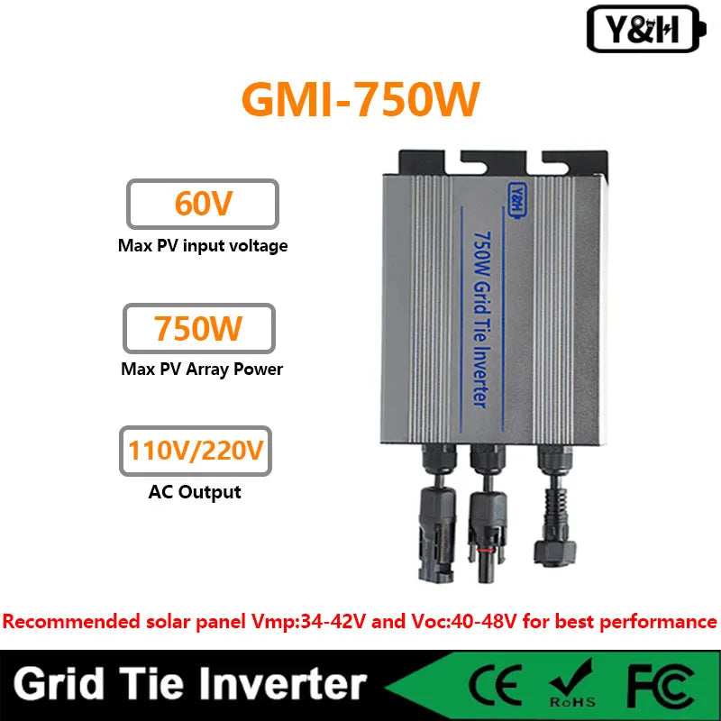 Y&H Solar Grid Tie Micro Inverter 700W 600W 500W 350W 300W MPPT  Input DC26V-60V PV Output AC110V/240V Home Solar On Grid System