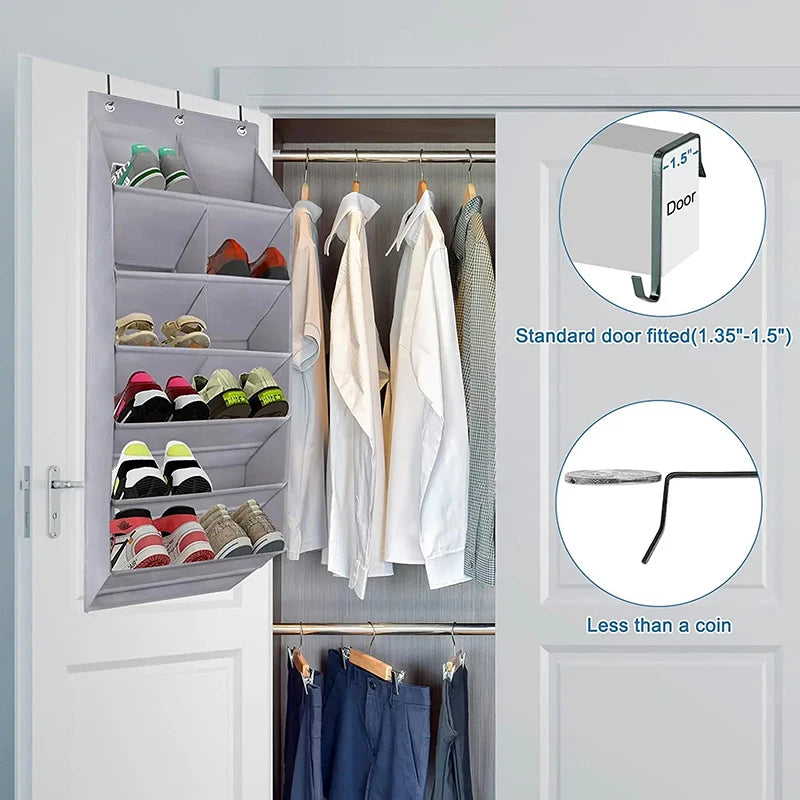 Multi-pockets Wall Storage Bag Large Over Door Hanging Shoe Organiser Behind Doors with 4 Metal Hooks Shoes Rack Storage Bags