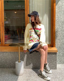 Harajuku Retro Top Strawberry Print Sweatshirt  Women Loose Streetwear Sweatshirts American  Oversized Pullovers