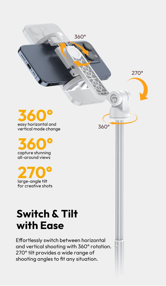 Ulanzi TT88 Overhead Selfie Stick 1.44M with MagSafe Clamp Photograph Tripod 360° Panoramic Shooting for Phone Livestream Vlog