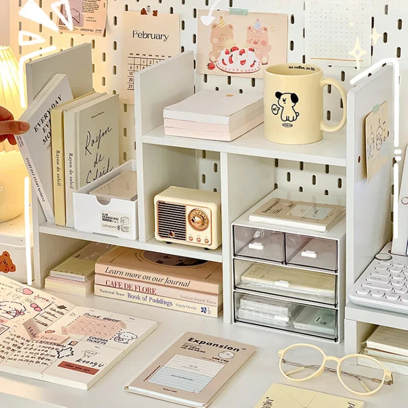 Ins Kawaii Desktop Storage Rack Bookshelf DIY Desk Holder Office Desk Organizer Student Combination Cabinet Storage Display Rack