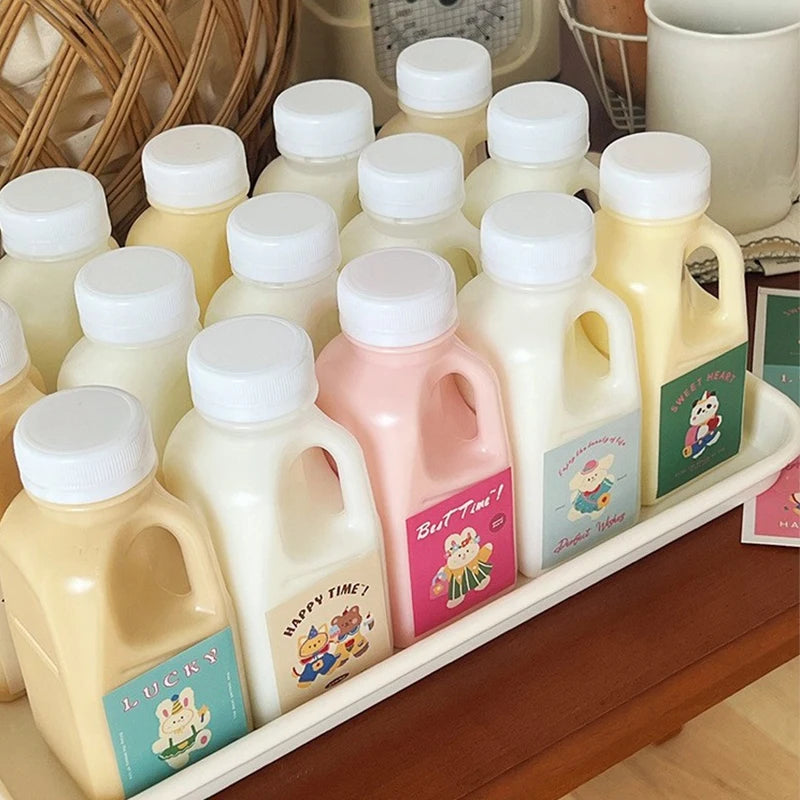 1PC Transparent Kids Water Bottle Plastic Juice Bottle PET Milk Beverage Bottle With Lid Camping Hiking Drinkware