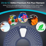 SUNLU Pla Plus 3D Filament 1.75mm Good Toughness Multicolor Neatly Wound PLA+ Filaments for FDM 3D Printing Materials 5KG